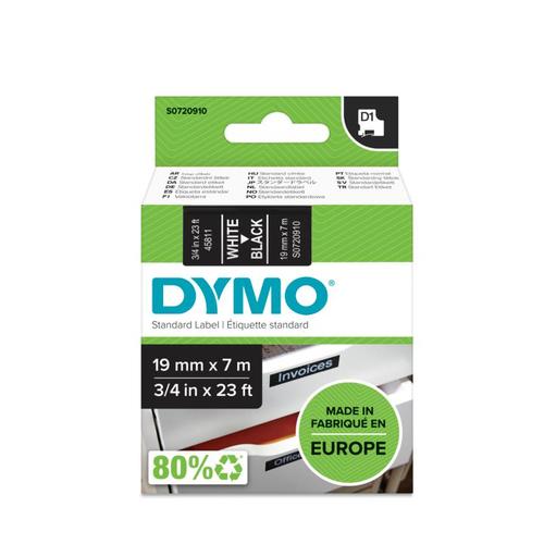 Dymo TAPE 19MMX7M WIT/ZWART