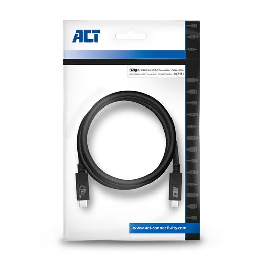 ACT USB-C Connection Cable USB 4 40Gbps 240W Thunderbolt 4 Official USB-IF Certified 0.8 Meter