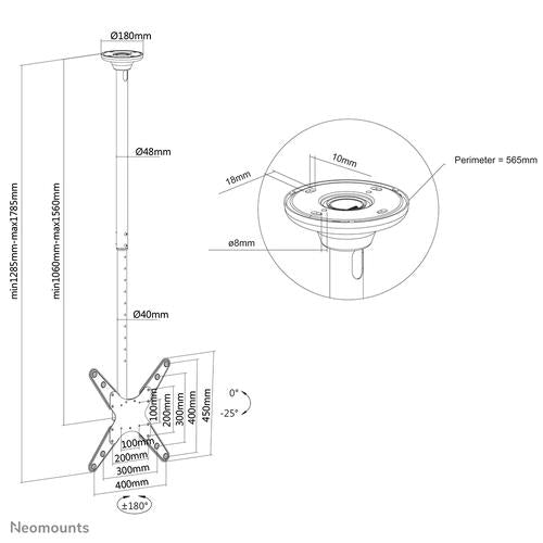 Neomounts Neomounts Flat Screen Ceiling Mount (Height: 106-156 cm)