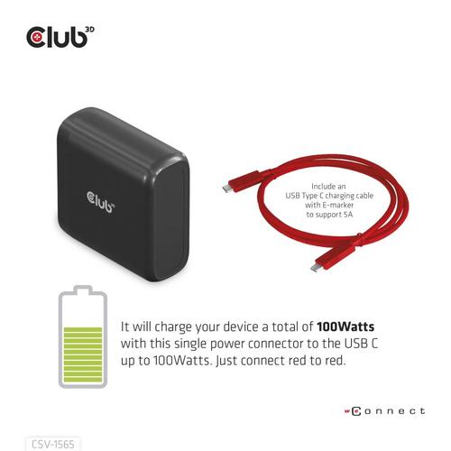 Club 3D USB Gen1 Type-C Triple Display DP1.4 Alt mode Smart PD3.0 Charging Dock with 100 Watt Power Supply