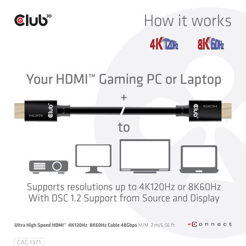 Club 3D HDMI 2.1 Ultra High Speed 10K 120Hz 1Meter M/M