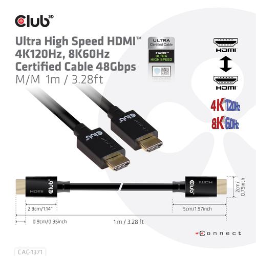 Club 3D HDMI 2.1 Ultra High Speed 10K 120Hz 1Meter M/M