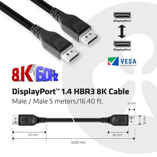 Club 3D DisplayPort 1.4 HBR3 8K Cable M/M 5meter Vesa Certified