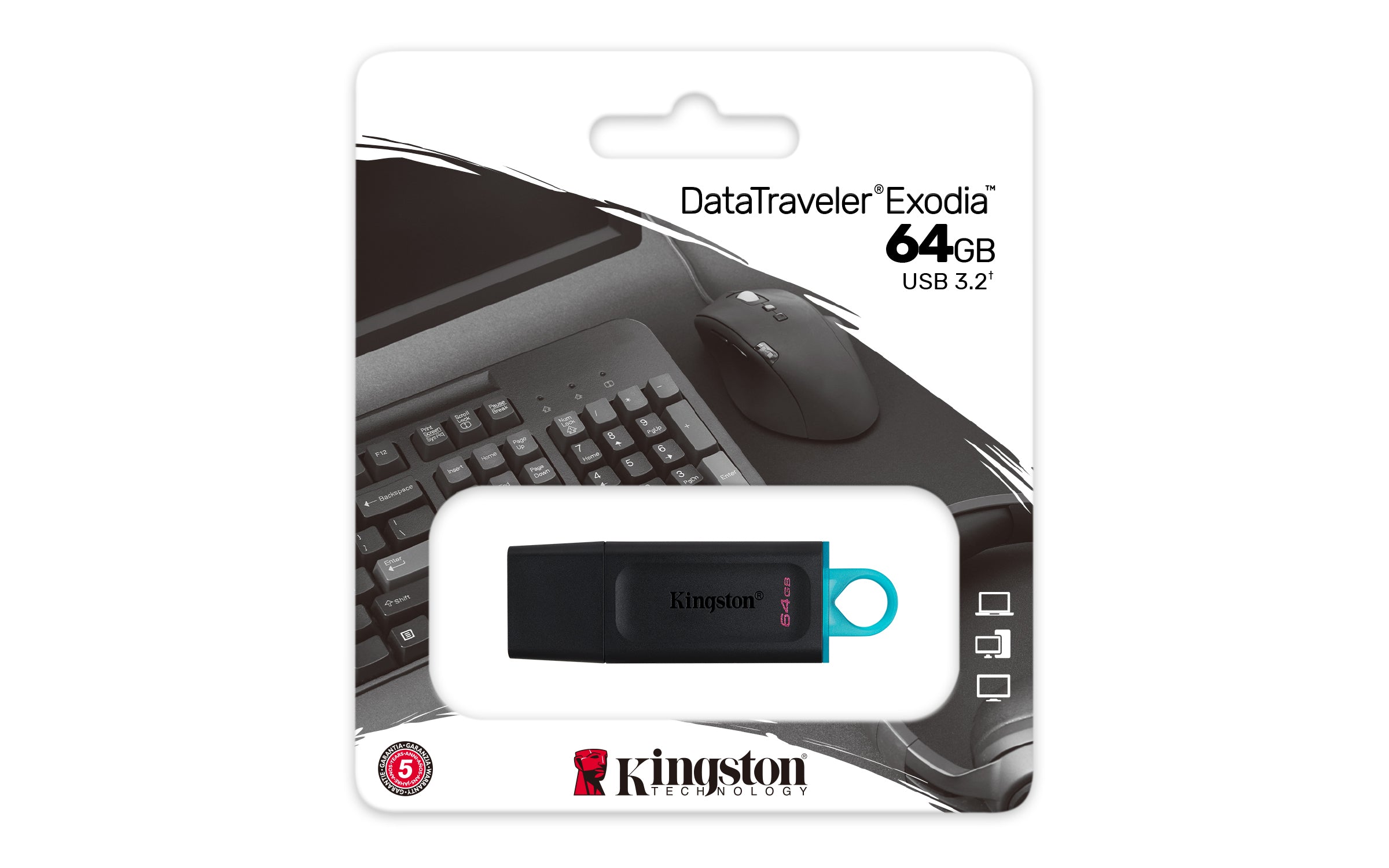 64GB USB3.2 Gen 1 DataTraveler Exodia (Black + Teal)