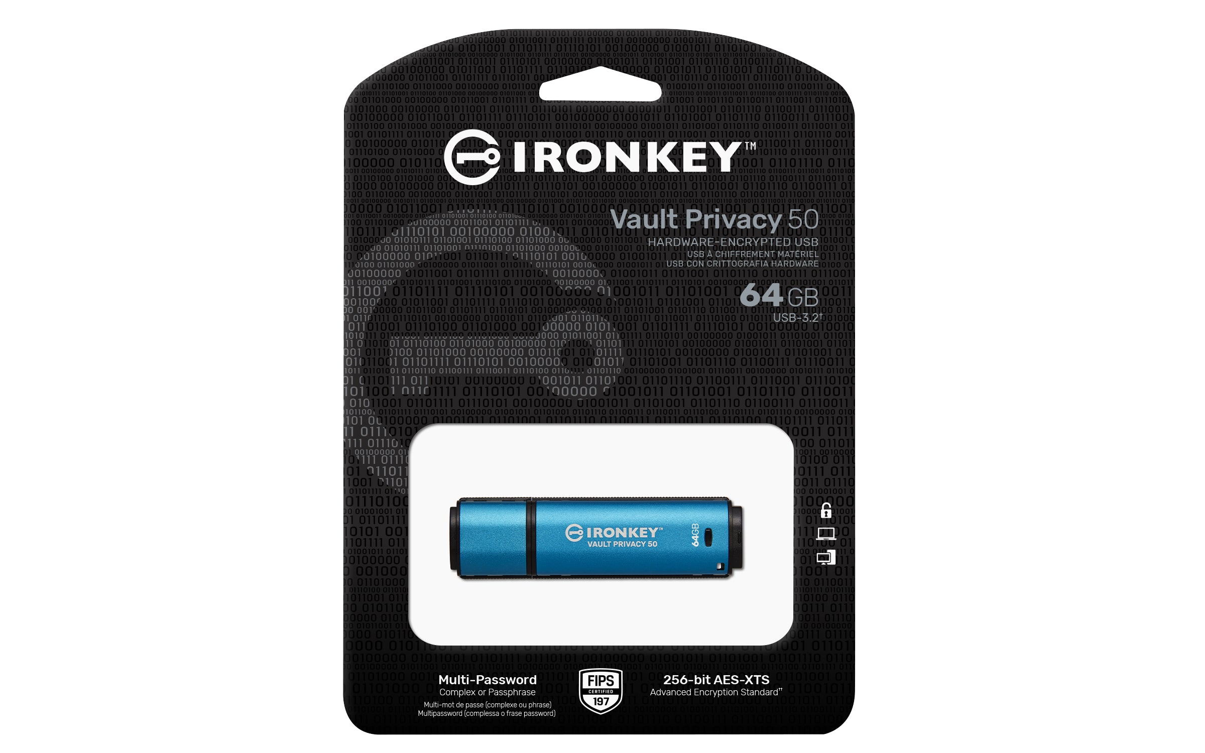 64GB IronKey Vault Privacy 50 AES-256 Encrypted FIPS 197