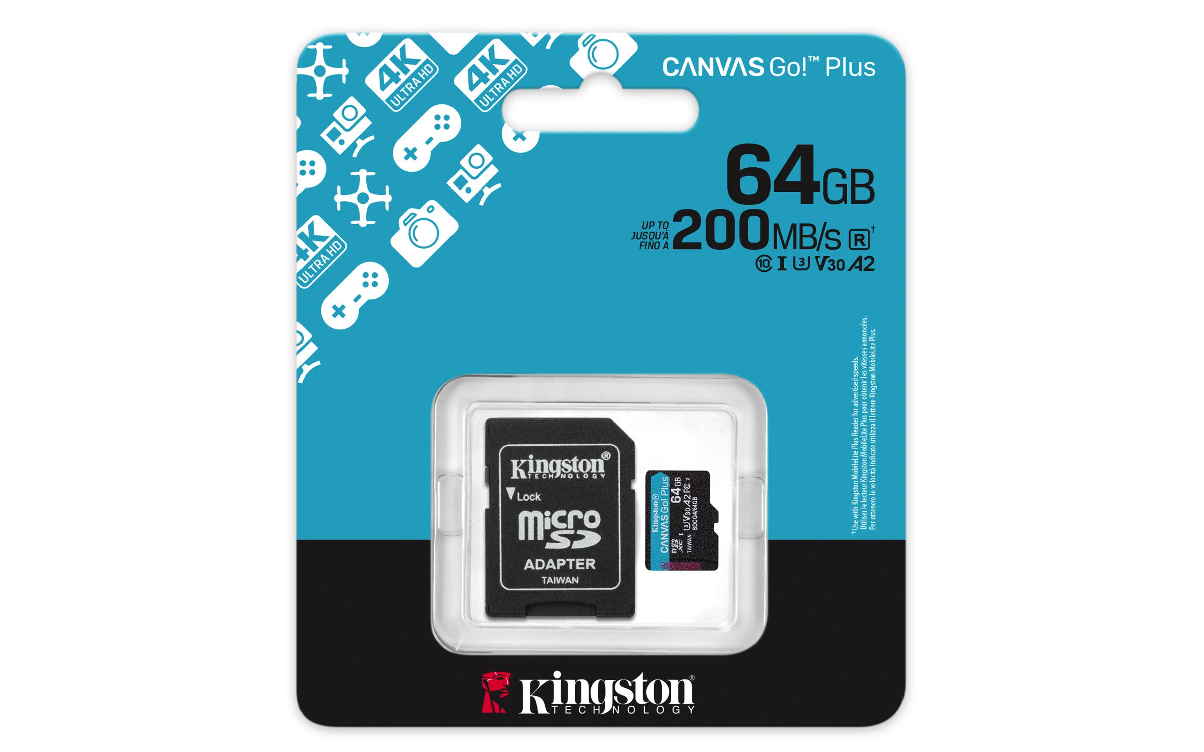 64GB microSDXC Canvas Go Plus Gen4 200MB/s A2 U3 V30 Card + Adapter