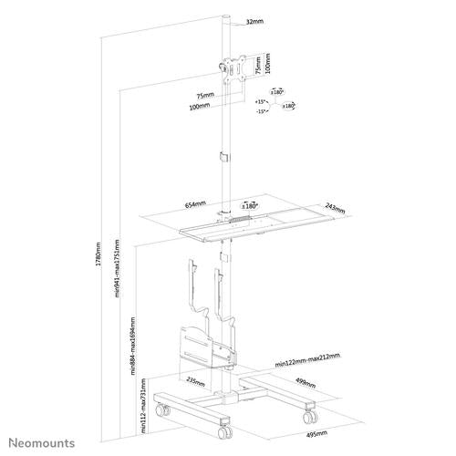 Neomounts Neomounts Mobile Workplace Floor Stand (monitor keyboard/mouse & PC)