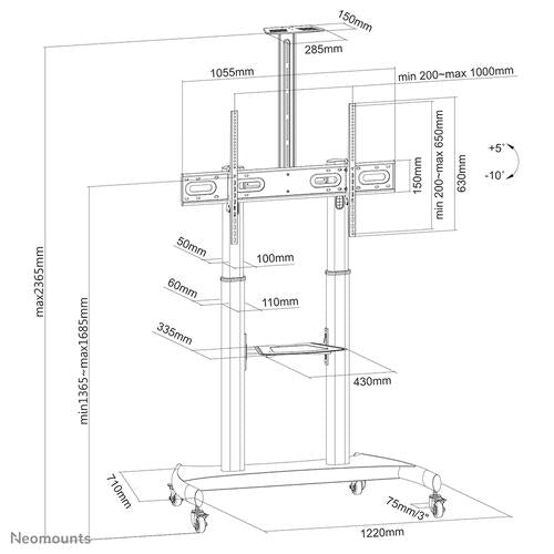Neomounts Neomounts Mobile Flat Screen Floor Stand (height: 128-160 cm)