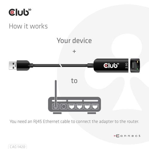 Club 3D USB TYPE A 3.1 GEN 1 TO RJ45 2.5GB ETHERNET ADAPTER