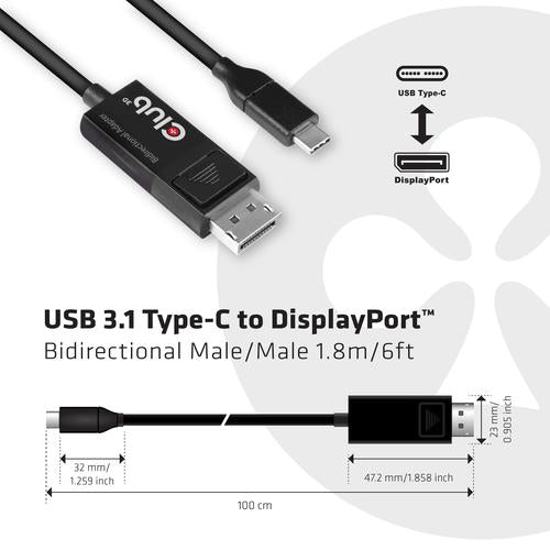 Club 3D USB TYPE C TO DP 1.4 8K 60HZ HDR  1.8M CABLE