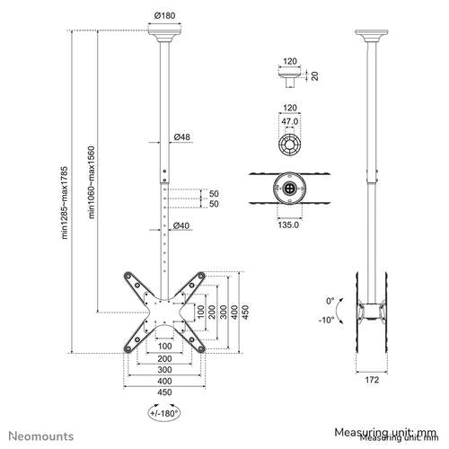 Neomounts Neomounts Back to Back Screen Ceiling Mount (Height: 106-156 cm)