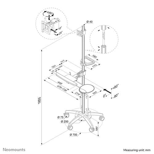 Neomounts Neomounts Mobile Workplace Floor Stand (monitor keyboard/mouse & PC)