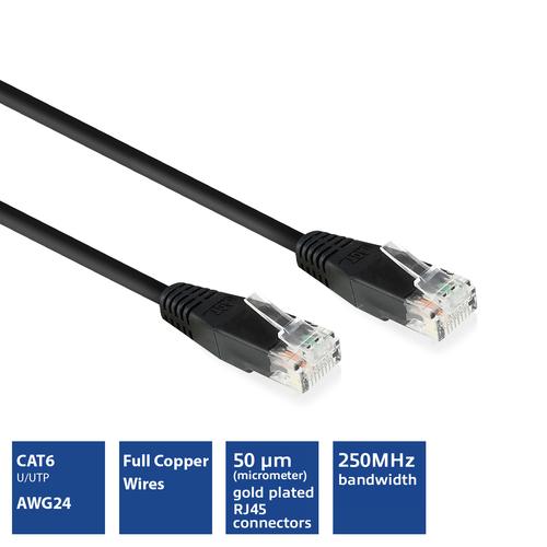 ACT Zwarte 0.5 meter U/UTP CAT6 patchkabel met RJ45 connectoren - PolyBag