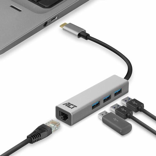 ACT USB-C to USB-A Hub 3 ports with GigabitEthernet metal housing