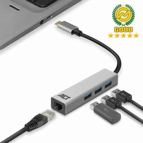 ACT USB-C to USB-A Hub 3 ports with GigabitEthernet metal housing