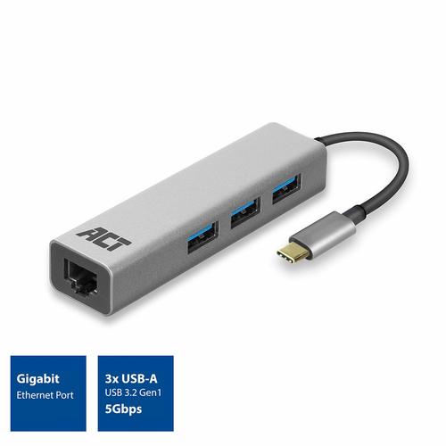 ACT USB-C to USB-A Hub 3 ports with GigabitEthernet metal housing