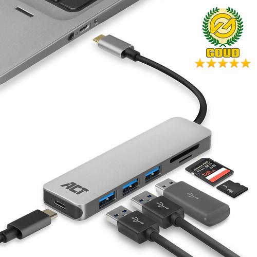 ACT USB-C to USB-A Hub 3 ports with card-reader and PD Pass-through metal housing