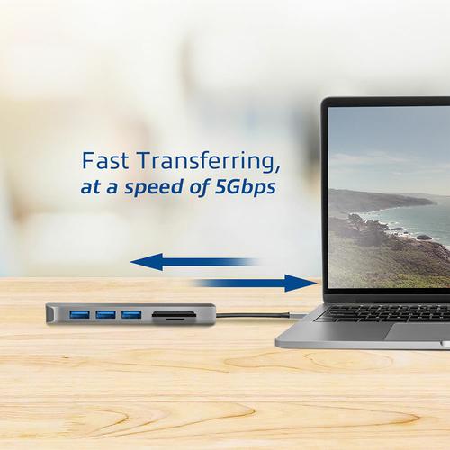 ACT USB-C to USB-A Hub 3 ports with card-reader and PD Pass-through metal housing