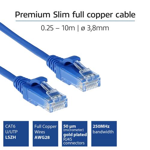 ACT ACT Blauwe 1.5 meter LSZH U/UTP CAT6 datacenter slimline patchkabel snagless met RJ45 connectoren