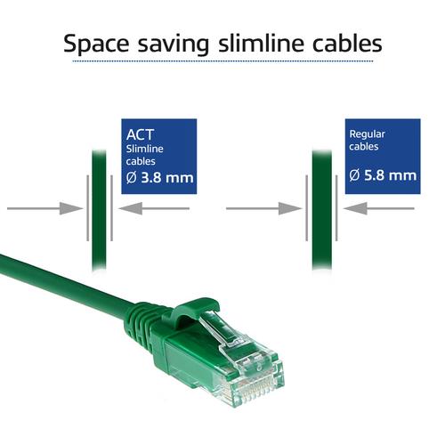 ACT ACT Groene 2 meter LSZH U/UTP CAT6 datacenter slimline patchkabel snagless met RJ45 connectoren