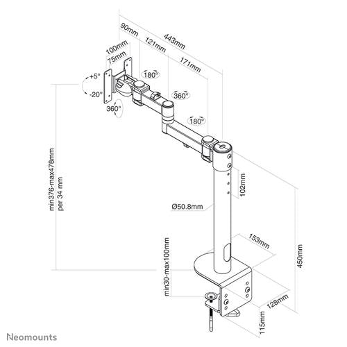 Neomounts Neomounts Flat Screen Desk Mount (clamp) high capacity