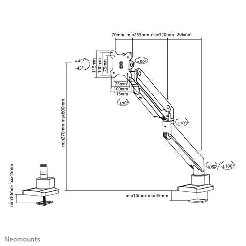 Neomounts Neomounts Flat Screen Desk mount (10-49i) desk clamp/grommet
