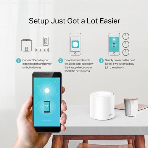TP-Link AX1800 Whole-Home Mesh Wi-Fi System Wi-Fi 6 Qualcomm 1GHz Quad-core CPU 1201Mbps at 5GHz+574Mbps at 2.4GHz 2 Gigabit Ports 4 internal antennas