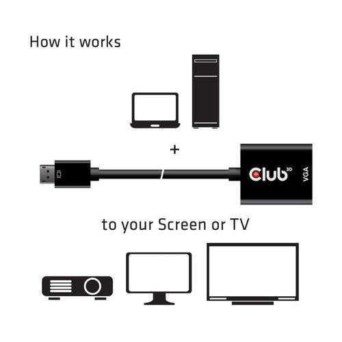 Club 3D DISPLAY PORT 1.1A MALE TO VGA FEMALE ACTIVE ADAPTER BLACK
