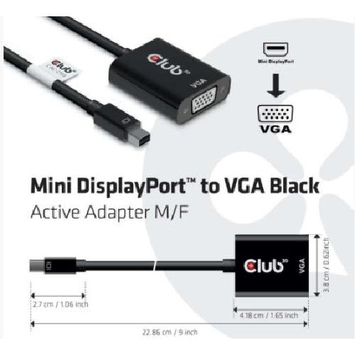 Club 3D MINI DISPLAY PORT 1.1A MALE TO VGA FEMALE ACTIVE ADAPTER BLACK
