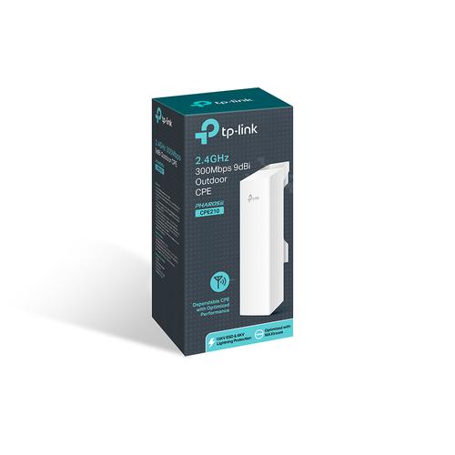 TP-Link CPE210 Outdoor 2.4GHz 300Mbps High power Wireless Access Point upto 27dBm 2.4Ghz 802.11b/g/n High Sensitivity 9dBi directional antenna Weather proof Passive PoE