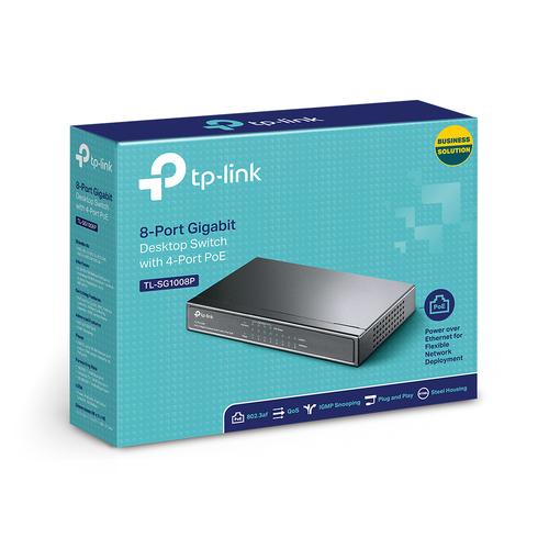 TP-Link TL-SG1008P 8-Port Gigabit Desktop PoE Switch 8 10/100/1000Mbps RJ45 ports including 4 PoE ports steel case
