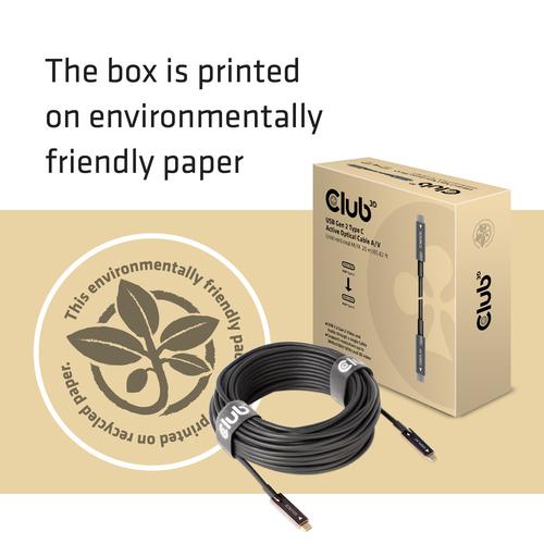 Club 3D USB 3.2 GEN 2 TYPE-C ACTIVE OPTICAL A/VUNIDIRECTIONAL CABLE MALE/MALE 20 M/ 65.62 FT
