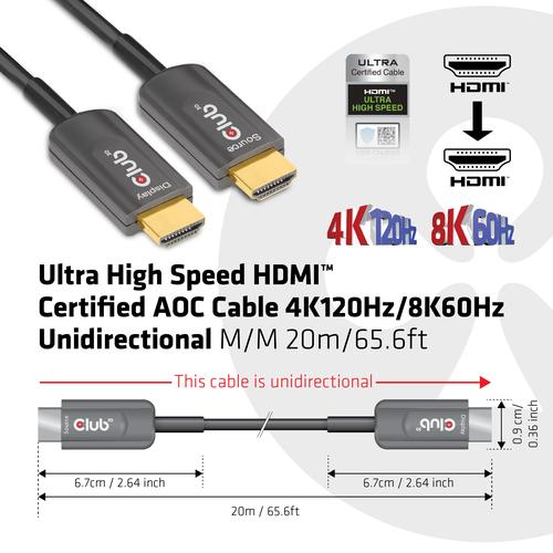 Club 3D HIGH SPEED HDMI AOC CABLE 8K60HZ 20M/ 65.62 FT M/M