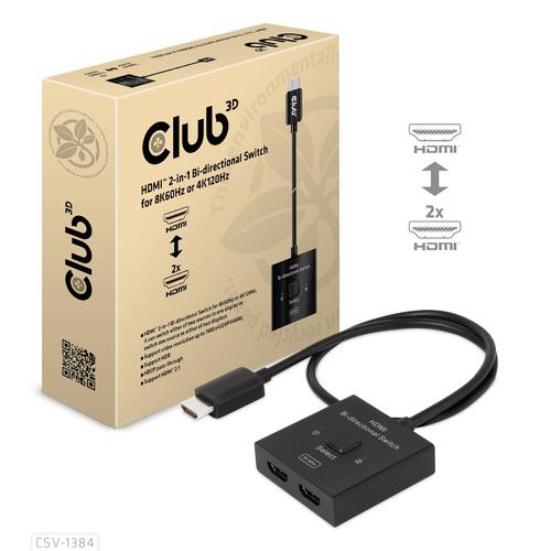 Club 3D HDMI 2-in-1 Bi-directional Switch for 8K60Hz or 4K120Hz