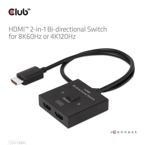Club 3D HDMI 2-in-1 Bi-directional Switch for 8K60Hz or 4K120Hz