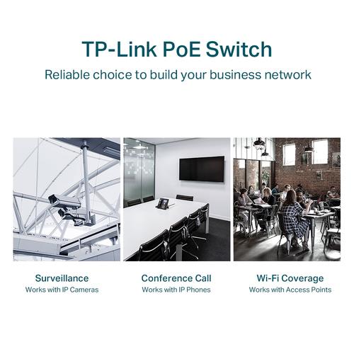 TP-Link 28-Port Gigabit Easy Smart Switch with 24-Port PoE+ PORT: 24x Gigabit PoE+ Ports 2x Gigabit Non-PoE Ports 2x Gigabit SFP Slots SPEC: 802.3at/af 250 W