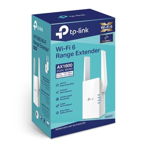 TP-Link AX1800 Wi-Fi 6 Range Extender SPEED: 574 Mbps at 2.4 GHz + 1201 Mbps at 5 GHz SPEC: 2 x External Antennas 1 x Gigabit Port Broadcom 1.5GHz Quad-Core CPU 1024