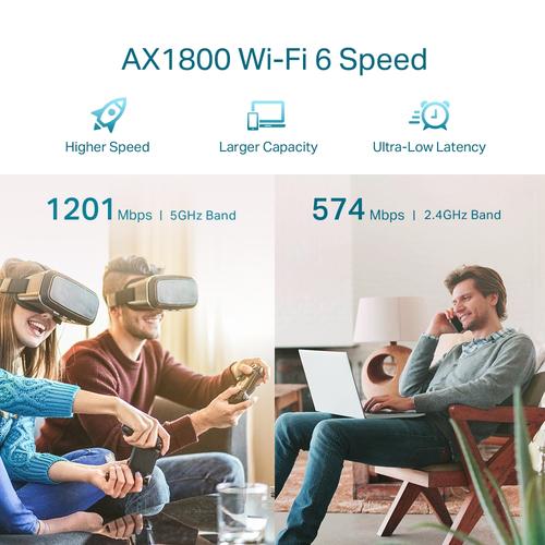 TP-Link AX1800 Wi-Fi 6 Range Extender SPEED: 574 Mbps at 2.4 GHz + 1201 Mbps at 5 GHz SPEC: 2 x External Antennas 1 x Gigabit Port Broadcom 1.5GHz Quad-Core CPU 1024