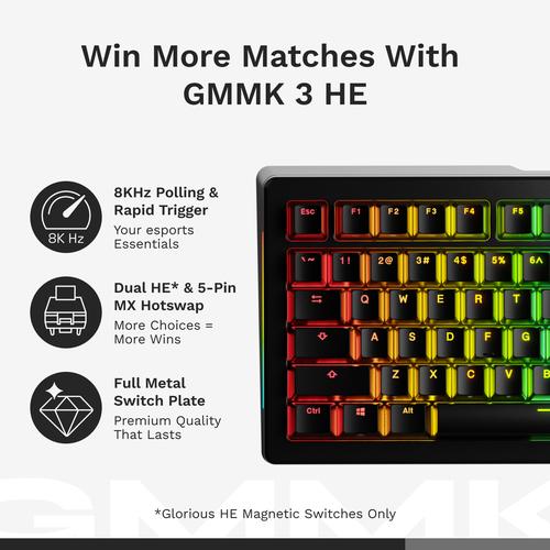 Glorious Gaming GMMK 3 HE 75% Prebuilt toetsenbord Gamen USB QWERTY Amerikaans Engels Zwart
