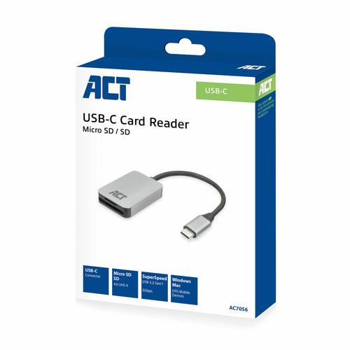 ACT USB-C card reader for SD and micro SD SD 4.0 UHS-II