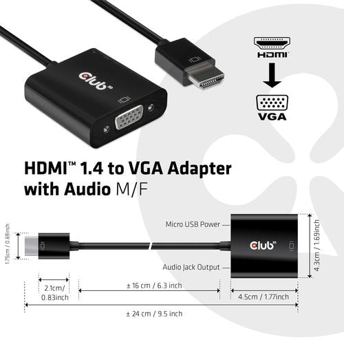 Club 3D HDMI 1.4 TO VGA ACTIVE ADAPTER WITH AUDIO M/F