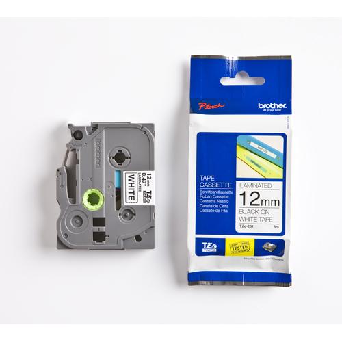 Brother TZe231 - Gel. zelfklevend tape - zwart op wit - Rol (1.2 cm x 8 m) 1 rol(len) -voor P-Touch OA. GL-H100. H105. PT-1290. 3600. D400. D600. E500. E550. H100