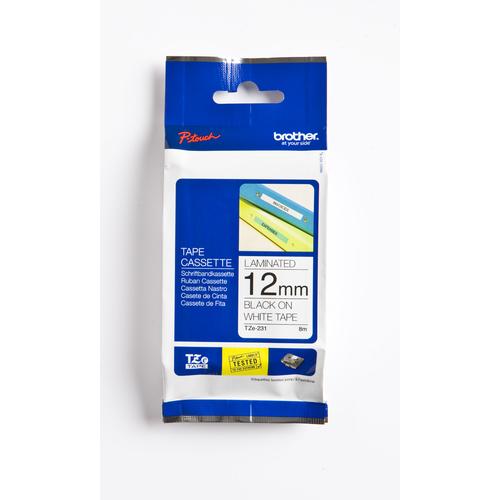 Brother TZe231 - Gel. zelfklevend tape - zwart op wit - Rol (1.2 cm x 8 m) 1 rol(len) -voor P-Touch OA. GL-H100. H105. PT-1290. 3600. D400. D600. E500. E550. H100