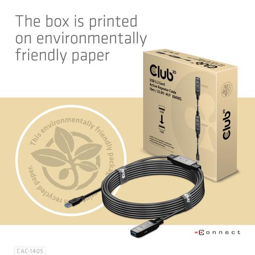 Club 3D USB TYPE A GEN 1 ACTIVE REPEATER CABLE 10METER / 32.8FT SUPPORTS UP TO 5Gbps
