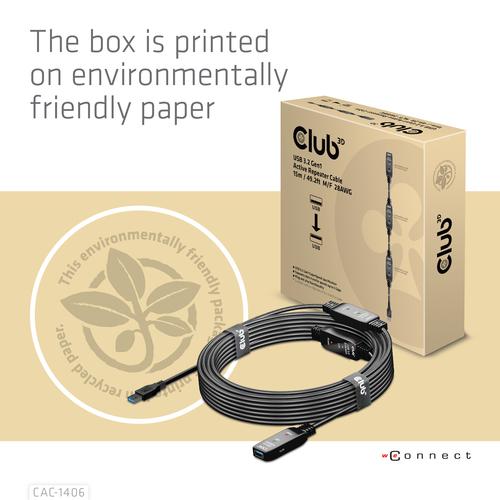 Club 3D USB TYPE A GEN 1 ACTIVE REPEATER CABLE 15METER / 49.2FT SUPPORTS UP TO 5Gbps