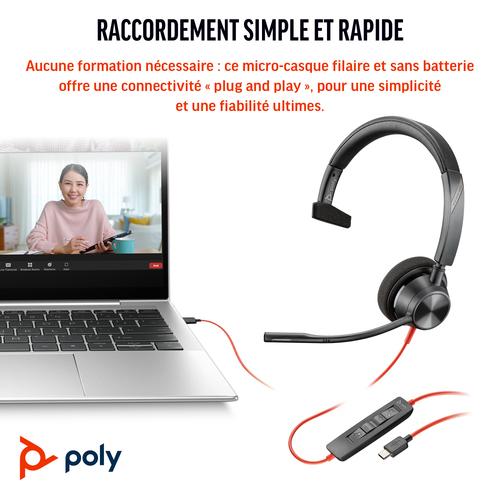 HP Poly Blackwire 3310 Monaural Microsoft Teams Certified USB-C Headset + USB-C/A adapter