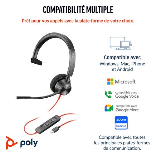 HP Poly Blackwire 3310 Monaural Microsoft Teams Certified USB-C Headset + USB-C/A adapter