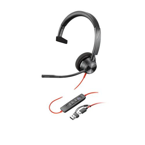 HP Poly Blackwire 3310 Monaural Microsoft Teams Certified USB-C Headset + USB-C/A adapter