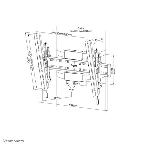 Neomounts Neomounts Screen Pillar Mount (tilt VESA 600X400)