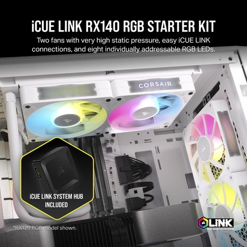 Corsair CORSAIR RX RGB Series iCUE LINK RX140 RGB White 140mm RGB Fan Dual Fan Kit
